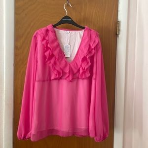Ruffled flowy hot pink lined blouse